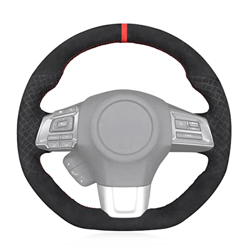 MEWANT Hand Sewing Breathable Car Steering Wheel Cover for Subaru WRX 2015-2021 / WRX STI 2015-2021 Steering Wheels Accessories for Subaru WRX (STI) - color: style-27：Black Quilted Alcantara + Red Thread