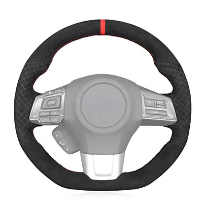 MEWANT Hand Sewing Breathable Car Steering Wheel Cover for Subaru WRX 2015-2021 / WRX STI 2015-2021 Steering Wheels Accessories for Subaru WRX (STI) - color: style-27：Black Quilted Alcantara + Red Thread