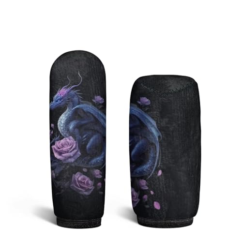 Dragon Rose Pattern 2 Pcs Car Handbrake Cover Set with Gear Shift Cover, Washable Auto Handbrake Grip Cover Stretchy Car Accessories Universal Fit for SUV Sedan Van - color: Dragon Rose