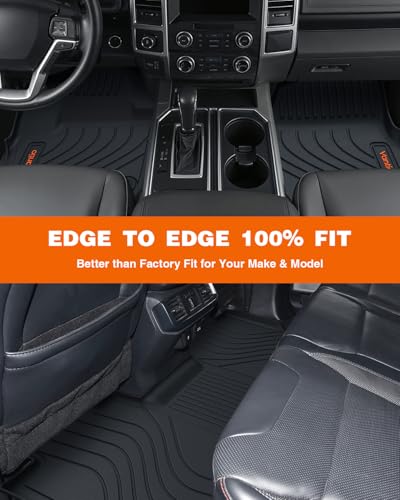 Floor Mats for 2017-2025 2026 Ford F250 F350 F450 F550 Super Duty Crew Cab, Front Bucket Seats with Rear Under-Seat Fold-Flat Storage, Custom Fit All Weather TPE Floor Liners - size: 2017– 2026 Ford F250 F350 F450 F550