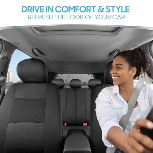 BDK PolyPro Car Seat Covers Full Set in Charcoal on Black – Front and Rear Split Bench Seat Covers for Cars, Easy to Install Car Seat Cover Set, Car Accessories for Auto Trucks Van SUV - color: Charcoal Gray
