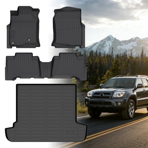 Floor Mats for Toyota 4Runner 2003-2009, NOT for with 3rd Row Seats, NOT for Sport, 4th gen 4runner Floor Mats for 4Runner SR5 | Limited, ONLY for 5 Seats, TPE Front & Rear Row & Cargo Liner - style: 1)2003-2009|4Runner 5 Seats|Floor&Cargo Mats