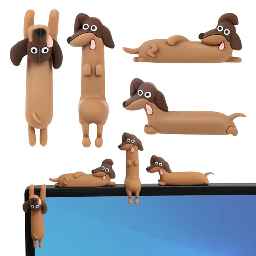 Cute Computer Monitor Decor, Monitor Buddy – 4 Mini Resin Dachshund Figurines for Car Dashboard Decorations, Rear View Mirror Office Desk Accessories Fun Dachshund Gifts for Women, Dog Lover & Dog Mom - color: Dachshund, size: 4 Pack