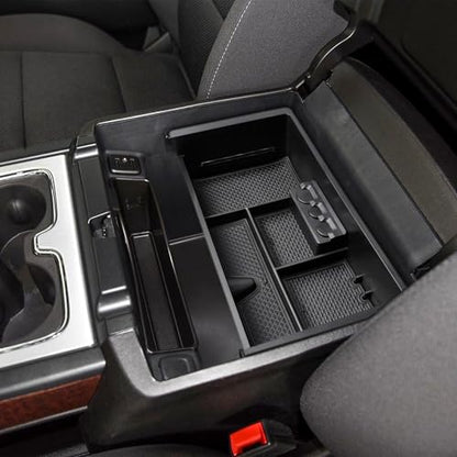 Center Console Organizer Tray Compatible with GMC Sierra 1500 Accessories/Silverado 1500 2014-2018 / Silverado 2500/3500 HD 15-19 /Suburban/Tahoe/Yukon 15-20 Armrest Storage Box (Black Trim) - color: Black