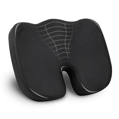 Mind Reader Memory Foam Seat Cushion with Air-Cloud Technology, Sciatica, Coccyx & Hip Pain Relief, Office, Memory Foam, Black - color: Black