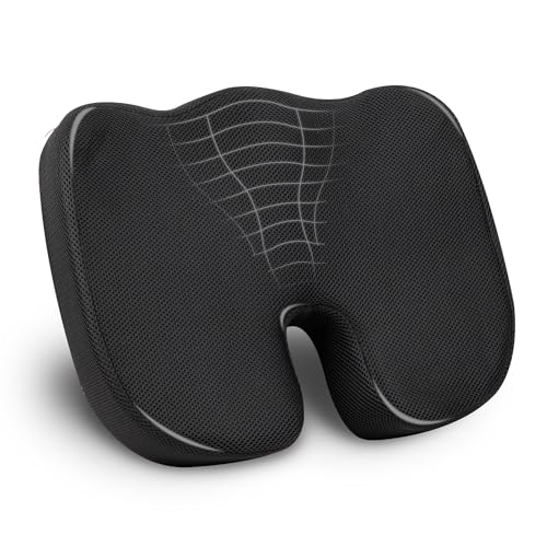 Mind Reader Memory Foam Seat Cushion with Air-Cloud Technology, Sciatica, Coccyx & Hip Pain Relief, Office, Memory Foam, Black - color: Black
