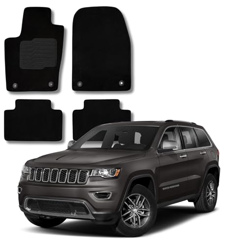 ecoMats Carpet Floor Mats for Fit for 2016 to 2021 Jeep Grand Cherokee / 2016 to 2024 Dogde Durango (2nd Row Bench Seat Only), Driver Non-Slip Heel Pad, Safety Locks, Front and Rear, Black