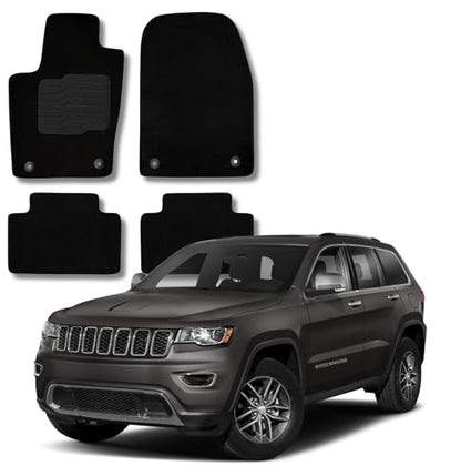 ecoMats Carpet Floor Mats for Fit for 2016 to 2021 Jeep Grand Cherokee / 2016 to 2024 Dogde Durango (2nd Row Bench Seat Only), Driver Non-Slip Heel Pad, Safety Locks, Front and Rear, Black