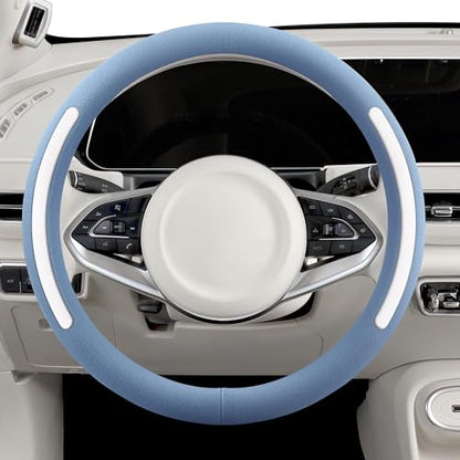 Steering Wheel Cover, Universal 15 inch, Faux Leather Steering Wheel Protector Anti-Slip, Breathable & Heating-Compatible for Cars Trucks SUVs Vans - color: Blue