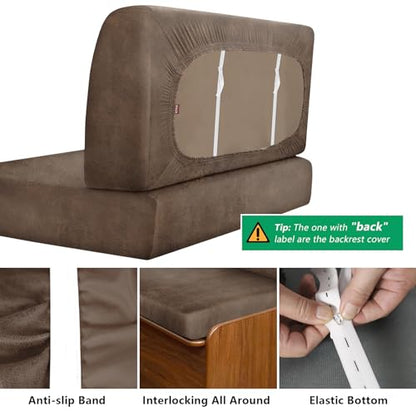 Leather Like RV Dinette Cushion Covers, RV Booth Seat Cover Stretchable Camper Cushion Couch Covers Washable Slipcovers for RV Camper Car Bench (1 Backrest Cover & 1 Bench Cover, 02Light Brown) - color: 02light Brown, size: 1 Bench Cover & 1 Backrest Cove