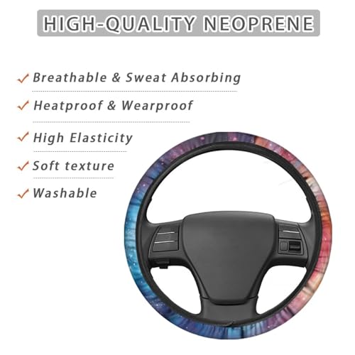 AFPANQZ Galaxy Novelty Red & Blue Auto Steering Wheel Covers Sweat Absorption Comfort Grip Anti-Slip Safety Stretch-on Easy Fix Machine Washable Steering Wheel Protection Cool 4-15 in - color: Galaxy red blue