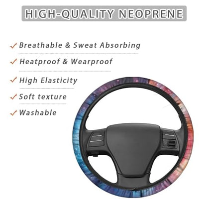 AFPANQZ Galaxy Novelty Red & Blue Auto Steering Wheel Covers Sweat Absorption Comfort Grip Anti-Slip Safety Stretch-on Easy Fix Machine Washable Steering Wheel Protection Cool 4-15 in - color: Galaxy red blue