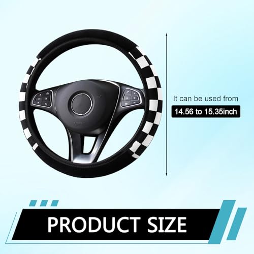 1 PC Fluffy Car Steering Wheel Covers, 14.5" -15" Soft Plush Warm Plaid Steering Wheel Protector, Universal for Most Cars, Trucks, SUVs (Black)