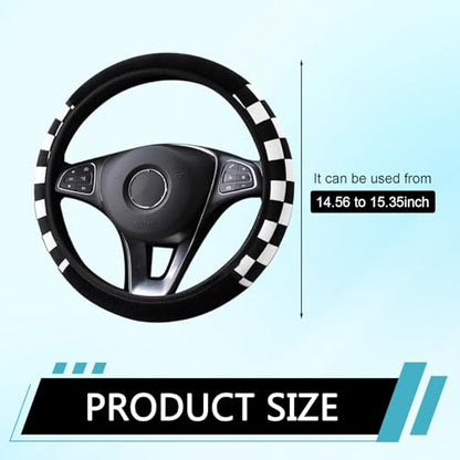 1 PC Fluffy Car Steering Wheel Covers, 14.5" -15" Soft Plush Warm Plaid Steering Wheel Protector, Universal for Most Cars, Trucks, SUVs (Black)