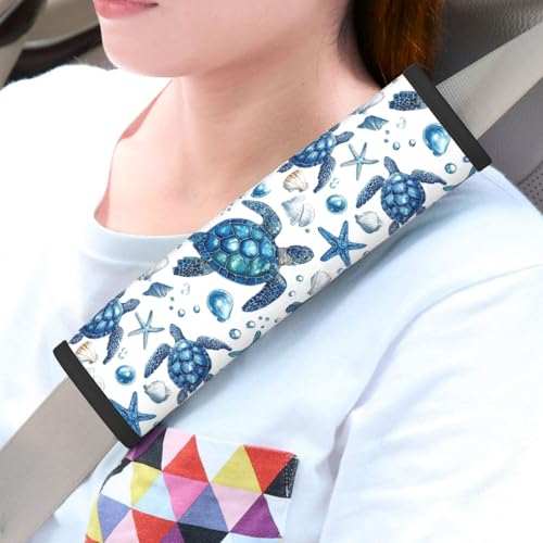 Sea Turtle Steering Wheel Cover Elastic Non-Slip Car Steering Wheel Covers with Seat Belt Shoulder Pad for Women Men - color: Sea Turtle