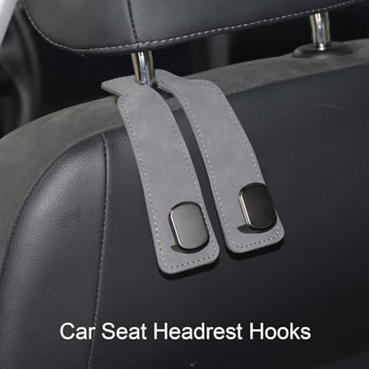 Purse and Bag Hook for Car, Zinc Alloy Seat Headrest Hooks, Upgraded Leather Car Seat Back Purses Hanger and Bags Holder (Grey, 2Pack) - color: Gray
