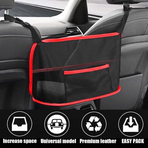 Car Net Pocket Handbag Holder, Auto Net Pocket Purse Holder Between Front Seats Car Storage Organizer, Universal Interior Accessories Barrier of Backseat Pet Kids (Black Red) - color: Black red