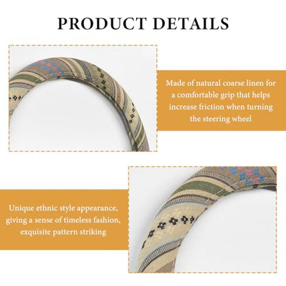 Boho Steering Wheel Cover, 15 Inch Coarse Flax Cloth Ethnic Style Anti-Slip Car Wheel Wrap, Universal Breathable Bohemian Steering Wheel Protector for Cars Vans Trucks (G) - color: G