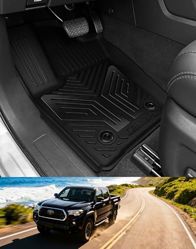 Premium Color TPE Floor Mats for Toyota Tacoma 2024 2025 2026 Double Cab Auto Tran (Not fit Hybrid) | Carbon Fiber Wing Design | All-Weather Floor Liners TRD/SR/SR5/limited 1st&2nd Row Mats
