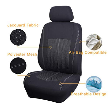 Flying Banner Car Seat Covers Full Set Universal fit Most Car,Truck,SUV and Van Comfortable Airbag Compatible Jacquard & Polyester (Full Set - Low Back, Black) - color: Black