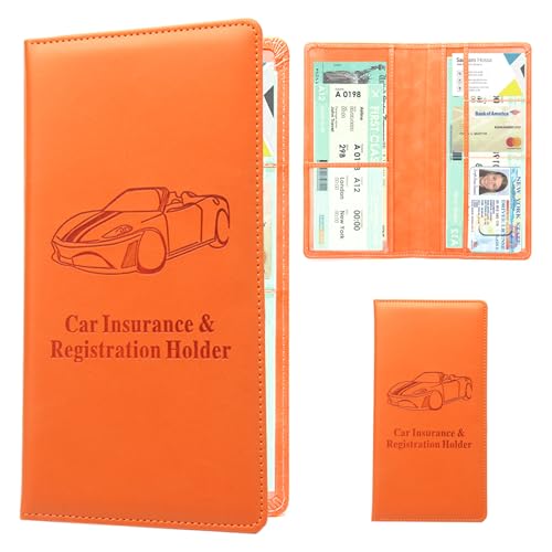 Leather Car Registration and Insurance Holder - Vehicle Glove Box Car Organizer,Auto Truck Comparment Accessories Case with Magnetic Closure for Driver License, Cards (Orange) - color: Orange