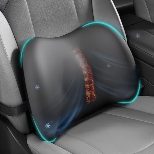 Cooling Lumbar Support Pillow for Car,Memory Foam Car Seat Back Support Pillow for Summer Driving,Cool-Touch Back Cushion with Strap for Pain Relief,Ergonomic Back Cushion for Chair(Gray Cooling) - color: Gray Cooling