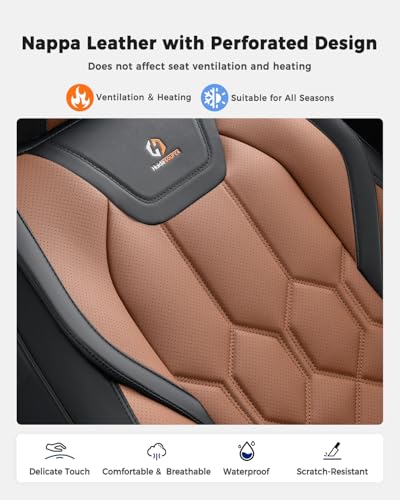 Huidasource Seat Covers Full Set, Universal Fit for Most Cars SUV Trucks, Full Coverage Leather Seat Cover, Airbag, Cupholder Compatible, Seat Function Retain, Easy Install with Velcro, Black & Brown - color: FS: Black&Brown, size: Full Set