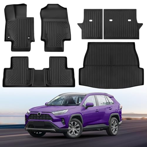 Floor Mats for Toyota RAV4 2025 2024-2019 (Include Hybrid) Full Set All Weather Floor Mats for Toyota RAV4 Accessories 2025 2024-2019 TPE Back Seat Cover Protector Trunk Frunk Mat - size: 2019-2025
