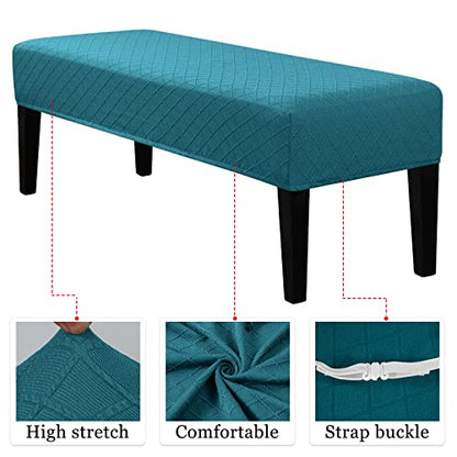 Lebaley Stretch Jacquard Ottoman & Bench Cover Removable Washable Slipcover for 42-54 inch Rectangular Benches, Bar Stools, and Dining Room Chairs (Fits 14-18" Wide),Peacock Blue - color: Peacock Blue, size: Regular - Standard