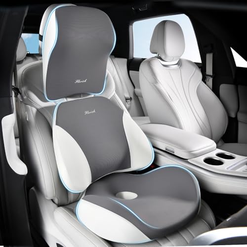 Car Seat Cushion & Lumbar Support Pillow & Car Neck Pillow Ergonomic and 100% Memory Foam, Upgraded Larger and Breathable Car Seat Cushion & Back Support Pillow - Gray - color: B-cushion&lumbar&neck Pillow-gray