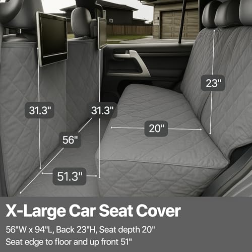 Formosa Covers Dog Car Seat Cover for Back Seat - Car Floor Cover for Dogs - Non-Slip Backing - Travel with Your Pet Mess Free - Universal Fit 56" W x 94 L, Grey