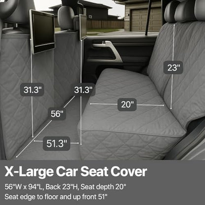 Formosa Covers Dog Car Seat Cover for Back Seat - Car Floor Cover for Dogs - Non-Slip Backing - Travel with Your Pet Mess Free - Universal Fit 56" W x 94 L, Grey