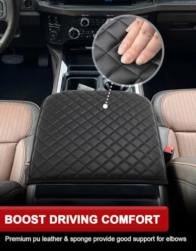 KBH Center Console Armrest Cover for 2023 2024 2025 2026 Ford F250 F350 F450 F550 Super Duty, Vinyl Leather Trim, Arm Rest Lid Cushion Protector, Anti-Scratch, Black (Fits Bucket Seat Console Only)