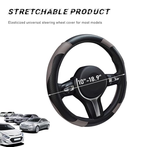 povtii Car Steering Wheel Cover, 15 Inch Leather Breathable Auto Steering Wheel Protector, Comfortable Non-Slip Vehicle Steering Wheel Covers, Universal Car Accessories (Gray, with Lining) - color: Gray, With Lining