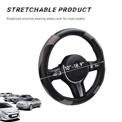 povtii Car Steering Wheel Cover, 15 Inch Leather Breathable Auto Steering Wheel Protector, Comfortable Non-Slip Vehicle Steering Wheel Covers, Universal Car Accessories (Gray, with Lining) - color: Gray, With Lining