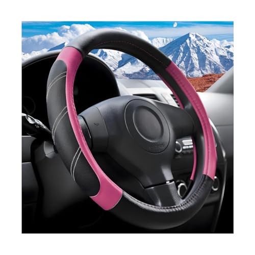 Zpana Car Steering Wheel Cover, 15 Inch Carbon Fiber Leather Non-Slip Steering Wheel Protector with Lining, Breathable Automotive Interior Accessories, Universal for SUV RV Truck (Pink) - color: Pink