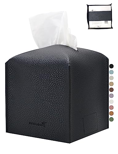 Tissue Box Cover 5X5X5'' PU Leather Tissue Holder Square Tissue Cube Box Organizer for Bathroom Vanity Countertop, Car, Night Stands, Office, Home, Kitchen (1Pack, Black) - color: Black, size: 1Pack