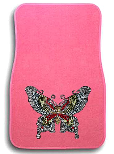 Universal Fit Front/Rear 4-Piece Full Set Crystal Bling Rhinestone Design Studded Carpet Car SUV Truck Pink Floor Mats - 4 Pcs Set (Swallowtail-Pink) - color: Swallowtail-Pink