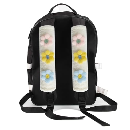 2-Pack Soft Seat Belt Covers Universal Car Shoulder Pad Cushions for Comfortable Driving & Bag Strap Protection White Fuzzy Flower (Light Blue, Yellow & Pink) - color: Light Blue Yellow Pink Flower
