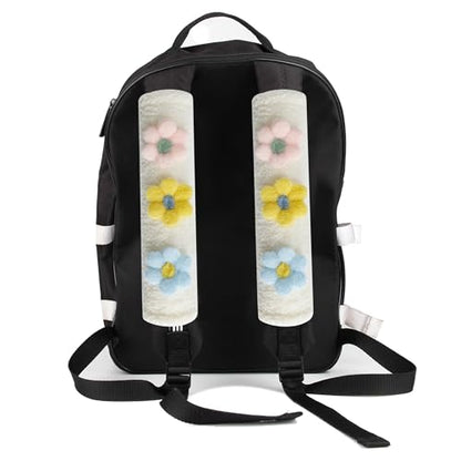 2-Pack Soft Seat Belt Covers Universal Car Shoulder Pad Cushions for Comfortable Driving & Bag Strap Protection White Fuzzy Flower (Light Blue, Yellow & Pink) - color: Light Blue Yellow Pink Flower