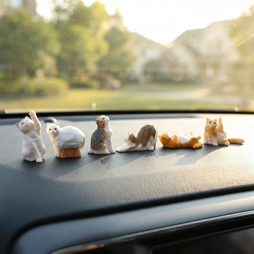 6 Pcs Realistic Cat Car Dashboard Decorations, Mini Resin Cat Figurines with Traceless Adhesive, Cute Car Interior Ornaments Gifts for Women, Friends & Cat Lovers - size: Playful Kittens