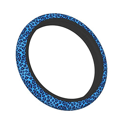 Blue Leopard Steering Wheel Covers,Universal 15 Inch Non Slip Auto Car Accessories, Soft Steering Wheel Protector for Men & Women