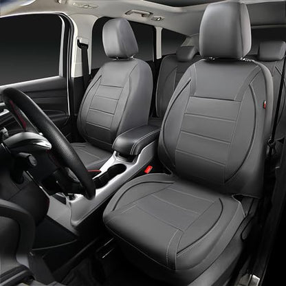 CAR PASS Piping Faux Leather Car Seat Cover Full Set,Grey Breathable Leather Seat Covers for Cars, Airbag Compatible,Universal Fit for SUVs,Van,Sedans,Small Trucks (Full Set, All Gray) - color: Grey with charcoal stripes