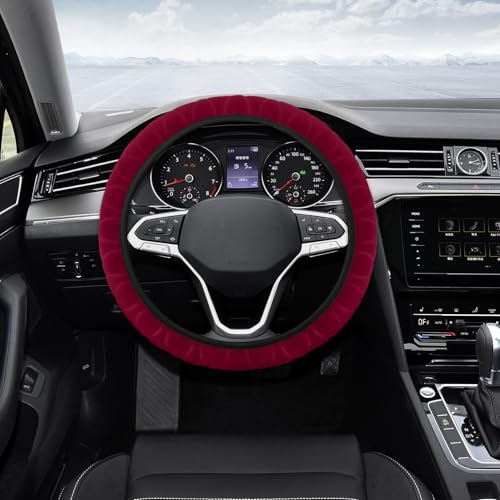 Fuzzy Car Steering Wheel Cover, Steering Wheel Cover Women, Comfortable & Warm Steering Wheel Protector for Car Decorations, Anti-Slip Fluffy Car Wheel Covers Fit Sedans, SUVs, Vans (Red) - color: Red