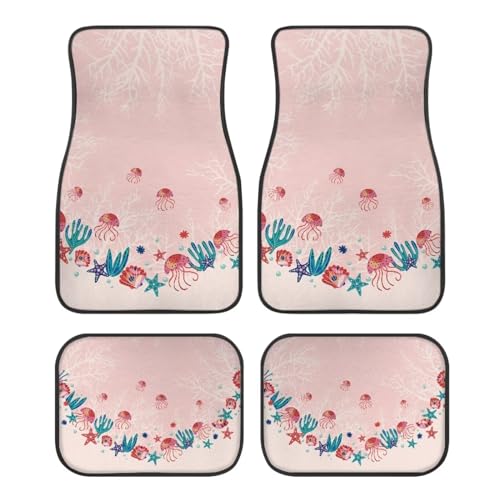 Jellyfish Starfish Coral Pink Car Floor Mats 4 Pieces Set Auto Front & Rear Floor Carpets Vehicle Floor Mat Carpet - color: Jellyfish Starfish Coral Pink