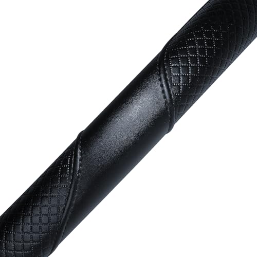 Haokay Heavy Duty Pure Cowhide Steering Wheel Cover, Genuine Leather Steering Cover with 15 Inches Universal Fit - color: BLACK-6