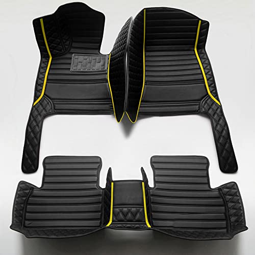 Custom Personalized Car Floor Mats - Luxury Full Coverage All Weather Cars Mats, Anti-Slip Leather Car Mat Set, Custom Floor Mats Fit for 99% of Cars, SUVs & Trucks (Black+Yellow bar, D-Diamond+Strip) - color: Black + Yellow Bar, size: D-Diamond+Strip
