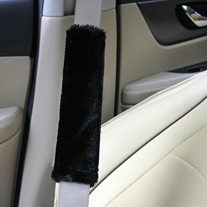 2-Pack Soft Furry Universal Seatbelt Cover – Shoulder Pad for Car Truck SUV Airplane Bus – Relieves Neck & Shoulder Pressure – Fits Backpack, Camera Bag, Laptop Bag Straps (10.5 Inch, Black) - color: Black, size: 10.5in 2pack