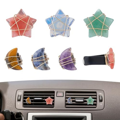 DICOSMETIC 6Pcs Crystal Car Vent Clips Star Moon Gemstone Vent Clips Natural Stone Car Decoration with Clip Cars Air Freshener Clip with Iron Wire for Women Men - style: Star Moon