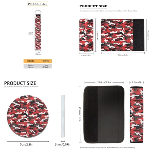17Pcs Red Camo Print Car Seat Cover Set, Easy Install, Car Seat Cover with Mats Steering Wheel Cover Armrest Cover Car Seat Belt Covers Car Coaster Keychain Roof Gloves - color: Red Camo Print